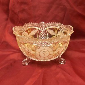 Vintage  Cut & Etched VTG Anna Hutte Lead Crystal Footed Bowl Sawtooth Edge